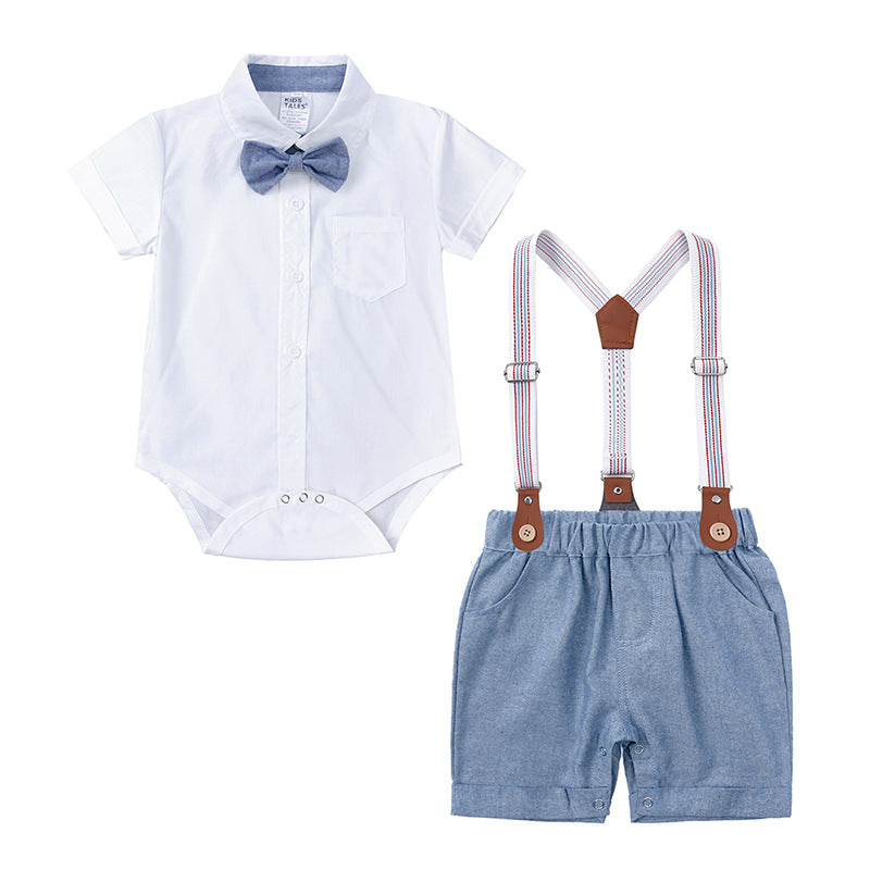 Boys Gentleman Bow Tie Backstrap Shorts Set