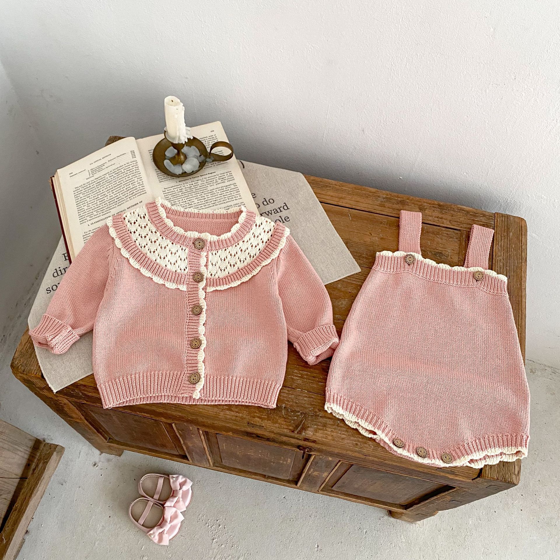 Knitting Suit Contrast Color Sweater Suspender Romper